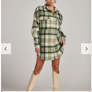 12th Tribe Green Plaid Long Sleeve Dress